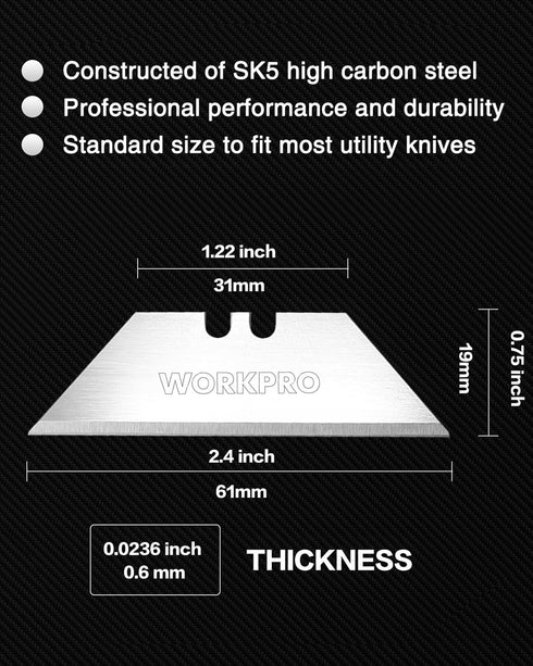 WORKPRO 50-Pack Utility Knife Blades with Dispenser, SK5 Steel Box Cutter, Standard Blades for Utility Knife Replacement...