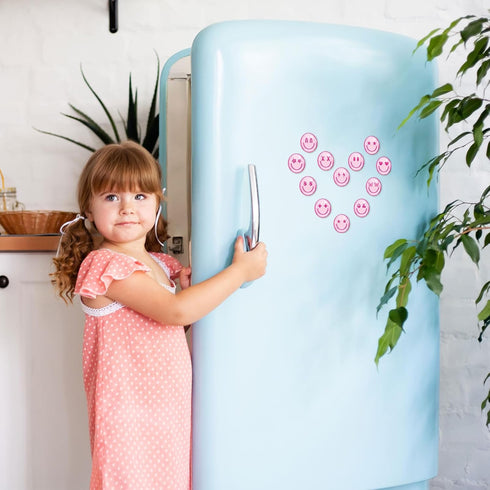 Whaline 12Pcs Pink Smile Face Resin Refrigerator Magnets Pink Preppy Decorative Fridge Magnetic Stickers Cute Locker Magnets for Kitchen Dishwashe...