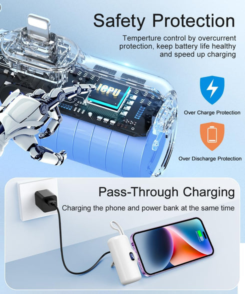Portable Charger, Mini Power Bank, 5000mAh Phone Charger, Compact Battery Pack for iPhone&Android, USB C Cable, LCD Display, Battery Bank Compatib...