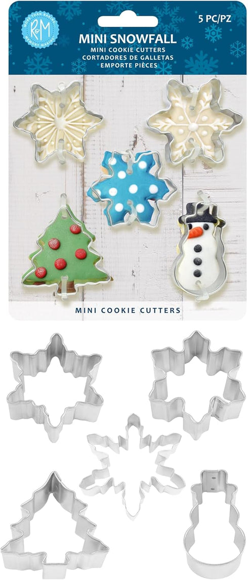R&M International Mini Snowfall Cookie Cutters, Snowman, Tree, 3 Snowflakes, 5-Piece Set...