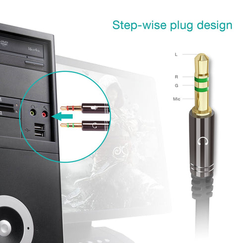 KINGTOP Headphone Splitter, 3.5mm Headset Splitter, Headphone Mic Splitter Cable for Headset to Older Laptops/PCs...