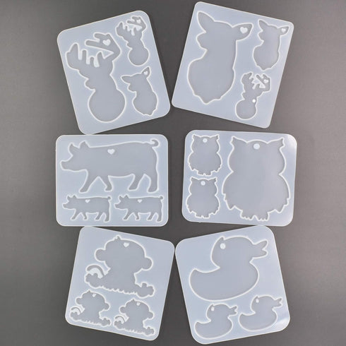 6Set Mama Deer, Piggy, Mama Duck, Owl, Monkey Epoxy Mold Resin Pendant Making Silicon Mold, Pack D...