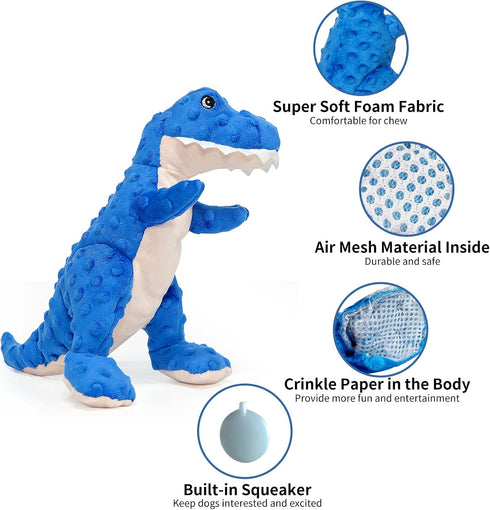 Dog Toys Dinosaur Dog Toy Blue Stuffed Animals Chew Toy Plush Squeaky Dog Birthday Toys for Small Large Big Dogs...