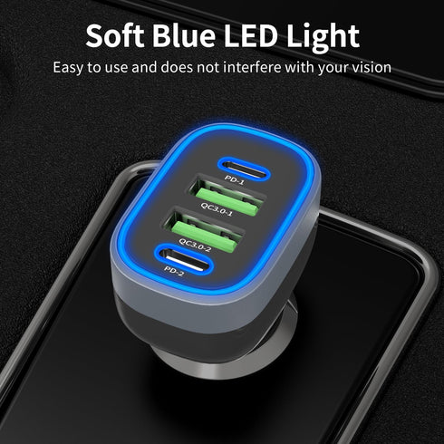 USB C Car Charger, Meagoes 72W 4 Ports Super Fast Automobile Charger Compatible for iPhone 15 Pro/Max/14/13/12/11/iPad Air, Samsung Galaxy S23 Plu...