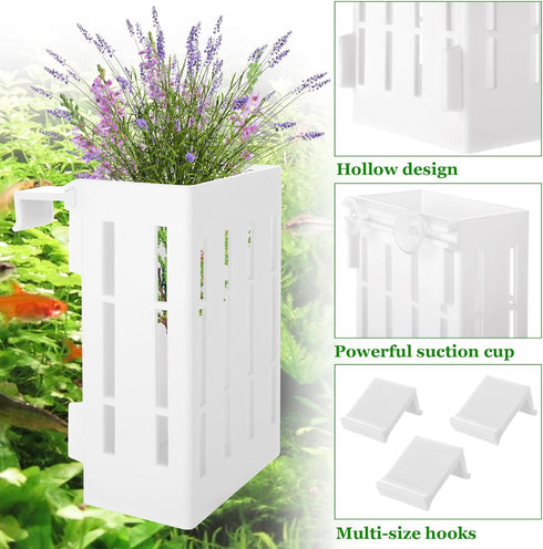 6PCS Upgraded Aquarium Plant Holder, 5.1x3.1x2.1 Inch White Hanging Aquatic Plant Pot with 36 Hooks and 12 Suction Cups, Fish Tank Plant Holder fo...