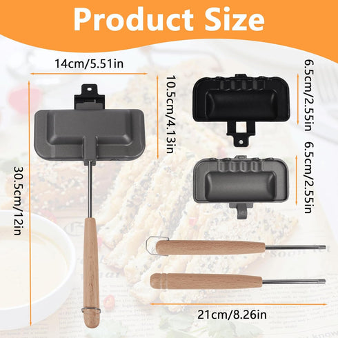 Breakfast Sandwich Maker, Double-Side Hot Dog Toaster, Nonstick Sandwich Baking Pan Hot Dog Bun Pan, Hot Campfire Sandwich Maker With Removable Ha...