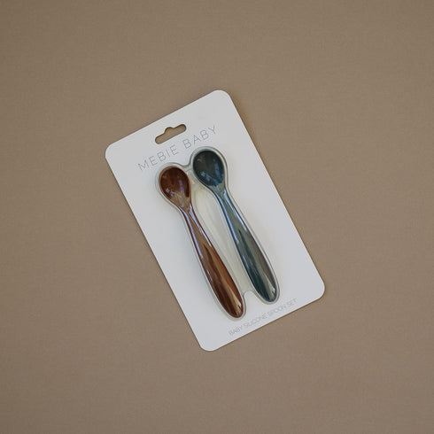 Rust and Charcoal Silicone Spoon Set by Mebie Baby, 2 Pack, Silicone Baby and Toddler Spoons for Snacks and Meal Time, Great Feeding Spoons for Ba...