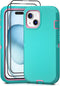 iPhone 15 Case with 2 Pack Screen Protector - Heavy Duty Shockproof Military Grade Drop Protective Full Body Rugged Dust-proof Cover(AquamarinePin...