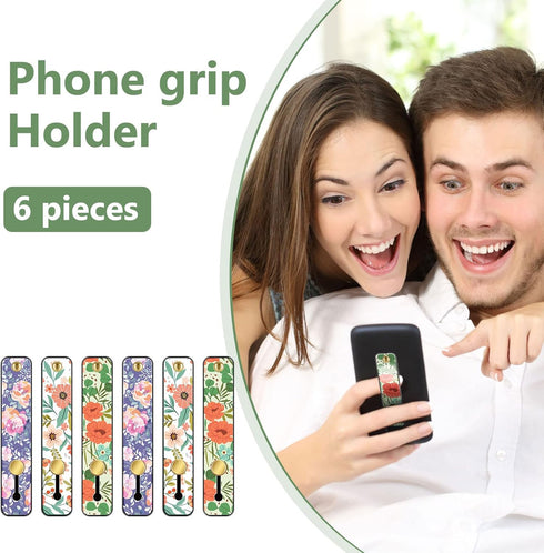 6 Pieces Phone Strap Grip Holder Finger Cell Phone Grip Telescopic Phone Finger Strap Stand Universal Finger Kickstand for Most Smartphones (Bloss...
