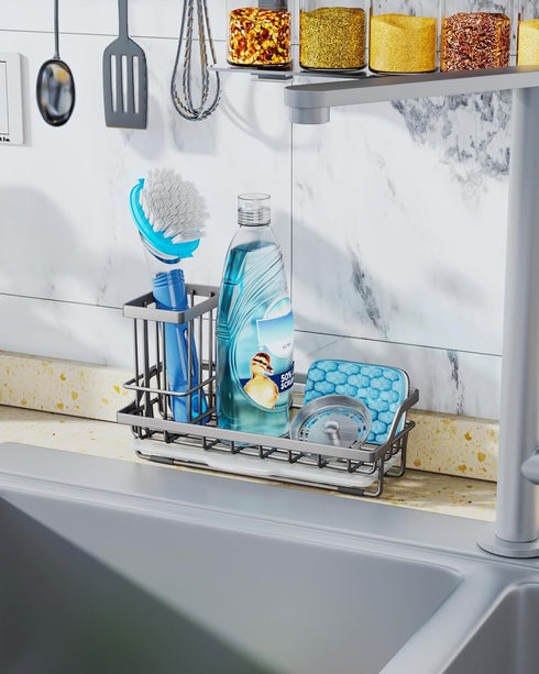 Consumest Sponge Holder for Kitchen Sink, Sink Caddy Kitchen Sink Organizer with Removable Drip Tray for Countertop Dish Soap Holder Dispenser Bru...