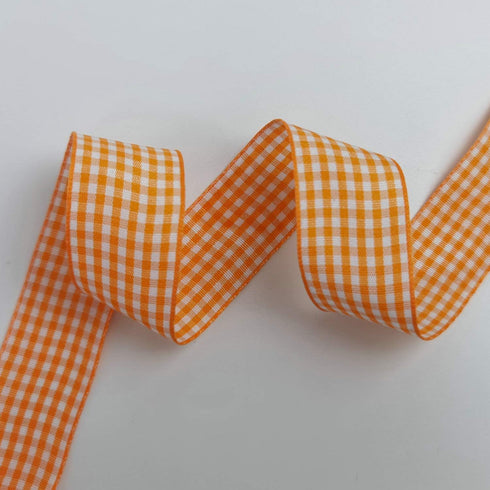 Micomon Orange Gingham Plaid Checked Ribbon 25 Yard Each Roll 100% Polyester (1", Orange)...