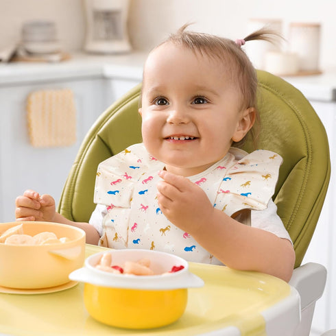 3pcs Mess-Proof Baby Apron for Feeding Eating, Food Bibs with Catcher, Unicorn Rainbows Adjustable Waterproof Apron Mess Proof Bibs for Babies Tod...