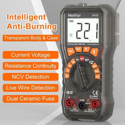 Multimeter Digital, Battery Tester, Multi Tester NCV Non-Contact Voltage Detection, Electrical Tester Auto-Ranging, True RMS 2000 Counts, AC/DC Vo...