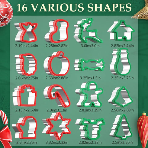 Christmas Cookie cutters Set 16 Pieces, Holiday Cookie Cutters with Comfort Grip, Stainless Steel Baking Cutters Christmas Shapes for Xmas, Ginger...
