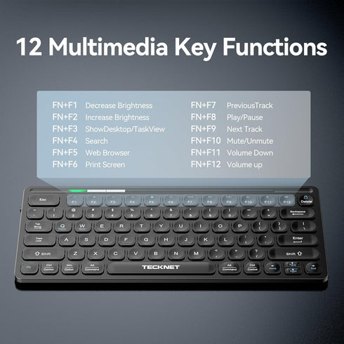 TECKNET 2.4G Wireless Keyboard, Small Wireless Keyboard with Media Hotkeys Compact Keyboard with Media Hotkeys for Computer Laptop, PC, Windows, M...