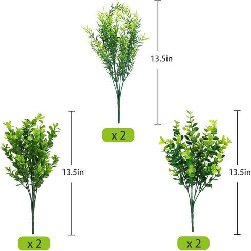 Ouddy Decor 6 Bundles Artificial Greenery Stems Mixed Fake Plastic Plants Eucalyptus Rosemary Faux Magnolia for Outdoor Indoor Garden Home Window ...