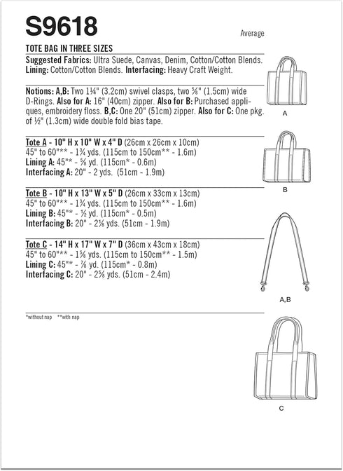 Simplicity Tote Bag Sewing Pattern Kit, Code S9618, One Size, Multicolor...