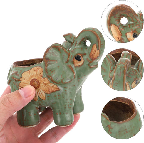 Veemoon Elephant Flower Pot Animal Plant Pots Cute Succulent Plant Pot Ceramic Cactus Pot Indoor Plant Container Glass Terrariums for Plants Succu...