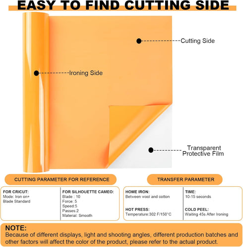 CAREGY Iron on Heat Transfer Vinyl Roll HTV (12''x5',Light Orange)...