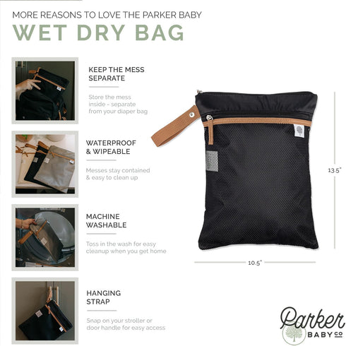 Parker Baby Cloth Diaper Wet Dry Bag - Waterproof Reusable Bag with Mesh Organizer and Zippered Pocket | Stylish, Machine-Washable, Convenient Han...