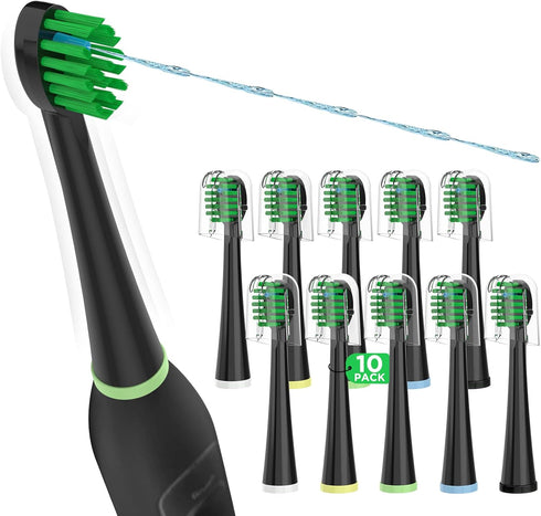 Replacement Toothbrush Heads for All Waterpik Sonic Fusion Models (SF-01, SF-02, SF-03, and SF-04 Series), Compact, with Covers, 10 Count, Black...
