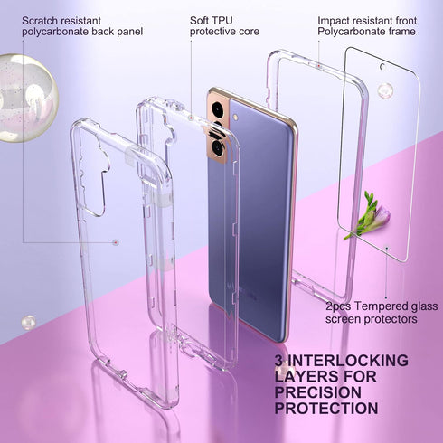 KIOMY Clear Case for Samsung Galaxy S21+ / S21 Plus 5G, 3 in 1 Shockproof Bumper Protective Phone Cover, Hybrid Design Hard PC Shell + Front Cover...