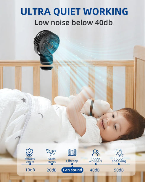 Portable Mini Clip on Fan, 3 Speed Rechargeable Small USB Desk Fan with Strong Airflow, Battery Operated Personal Fan, 360° Rotate Adjustable Tabl...