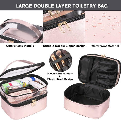 FITINI 3 Pieces Makeup Bags Double Layer Travel Large Cosmetic Cases Organizer Toiletry Bags Waterproof Small Zipper Pouch for Women Makeup Brush ...