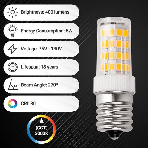 BlueStars Premium 8206232A 5W Dimmable LED Light Bulb 40W Equivalent 3000K 75V-130V Soft Warm White Light E17 Intermediate Base 400 lumens for Ref...