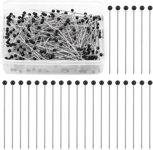 Sewing Pins, 300 PCS Straight Pins for Fabric, Black Pearlized Ball Head Quilting Pins Long 1.5inch, Sewing Pins with Transparent Plastic Box for ...