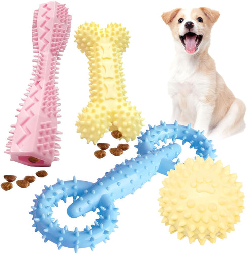 4 Pack Rubber Chew Toys for Puppies 2-8 Months Soft Teething Toys for Puppies Small Dog Teething Balls Bone Rings Puppy Teethers Interactive Dog T...
