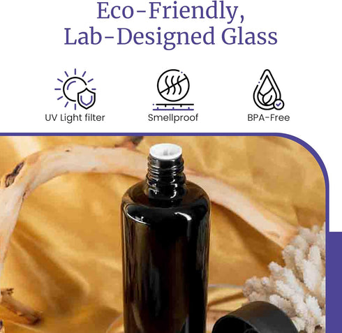 Infinity Jars Black Ultraviolet Glass Slow Pour Screw-Top Bottle 100 ML(3.4 fl oz) Airtight Refillable Container with Neck Finish for Massage Oil,...