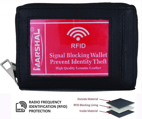 Marshal Genuine Leather Credit Card Holder Wallet Accordion Double Zipper with Id window...