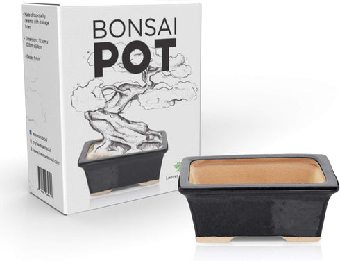 Glazed Ceramic Bonsai Pot - Ceramic Planter for Succulents and Small Plants - Black Rectangular Pot Perfect for Indoor and Outdoor Gardens, Tables...