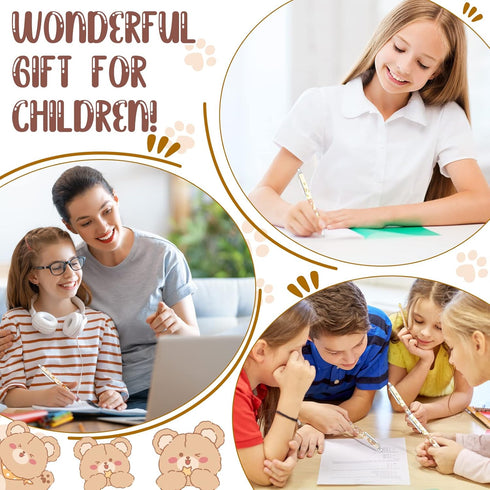 24 Pcs Kawaii Bear Mechanical Pencil 0.5mm Cute Automatic Pencils Cartoon Bear Brown White Automatic Retractable Pencils for School Office Supplie...