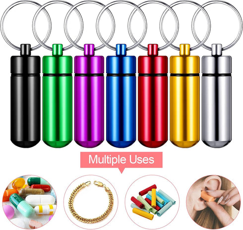 12 Pieces Portable Pill Case First Aid Pill Container Mini Pill Container Waterproof Aluminum Keychain Pill Case Keychain for Medications, Vitamin...