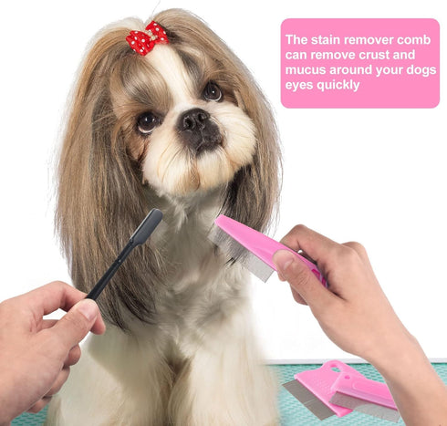5 Pieces Dog Eye Combs Tear Stain Remover Combs Pet Grooming Comb for Small Dogs Gently Removing Eye Mucus and Crust (Pink, Black)...