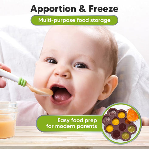 Silicone Baby Food Freezer Tray with Clip-on Lid - 2oz x 10 Pods Baby Food Silicone Freezer Molds, Breast Milk Freezer Tray, Dishwasher, Microwave...