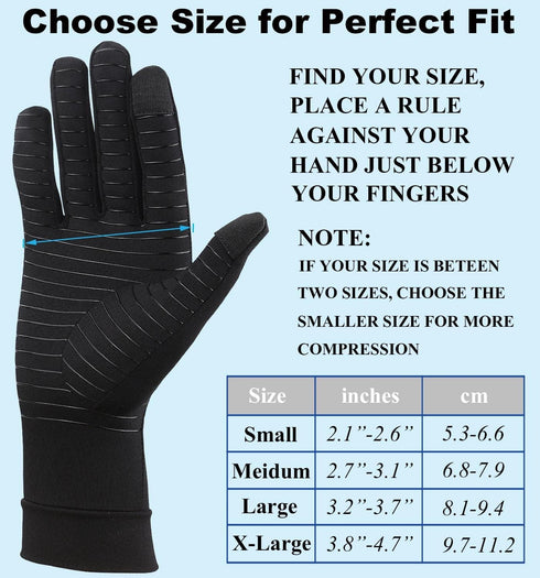 2 Pairs Full Finger Copper Arthritis Gloves with Touchscreen Tip, Compression Gloves for Women Men, Relief for Rheumatoid, Osteoarthritis, Carpal ...