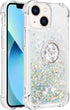 CCSmall Glitter Clear Sparkly Bling Case for Apple iPhone 15, Flowing Liquid Quicksand Cover with Diamond Ring Holder Case for iPhone 15 LSZ Silve...