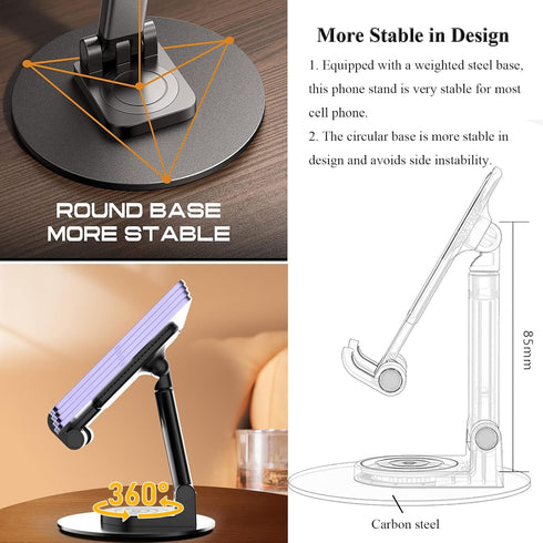 Rotatable Cell Phone Stand for Desk, Height Angle Adjustable Phone Holder Portable Phone Stand Compatible for Most Smartphones iPhone 14, Pro, Pro...