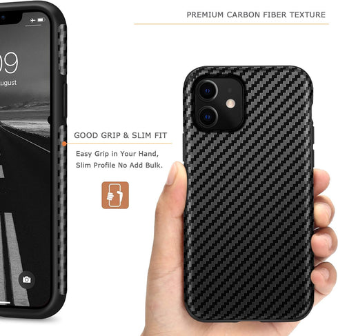 Tasikar Compatible with iPhone 11 Case Carbon Fiber Leather Design with TPU Bumper Premium Hybrid Case (Black)...