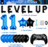 Video Game Birthday Party Set, Level Up 11 Video Game Balloons Controller Balloons Blue Black Stars Aluminum Foil Balloons Kit Decorations (11TH)...