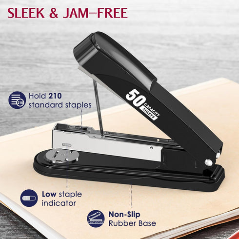 Metal Stapler Heavy Duty 50 Sheet Capacity with 1750 Staples and Staple Remover, Full Strip Staplers for Desk, No Jam, Non-slip Office Stapler wit...
