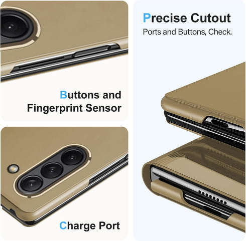Z Fold 6 Case for Samsung Galaxy Z Fold 6 Phone Case, Clear View Mirror Flip Case with Kickstand, Cover for Samsung Z Fold 6 5G Case PU Leather He...