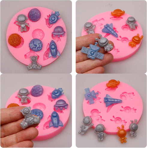 Astronaut Fondant Molds, Robot Rocket Planet Polymer Clay Molds for Jewelry Making, Moon Spaceship Clay Earring Molds Set of 2, Pink...