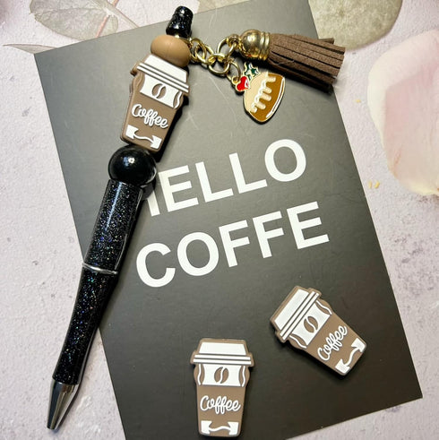 Coffee Themed Silicone Focal Beads Rubber Beads Kit Bulk for Beadable Pens Keychain Jewelry Making DIY Keychain Supplies Focal Pen Beads (Coffee S...
