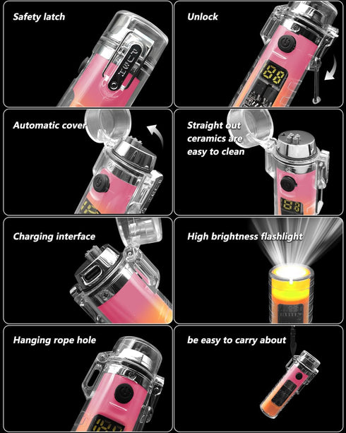 SKRFIRE Windproof Lighter Waterproof Lighter USB Type C Rechargeable Plasma Arc Lighter with Digital Power Indicator for Camping, Hiking,Traveling...