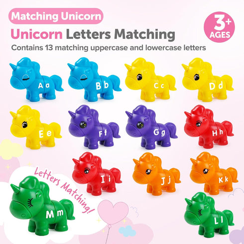 Matching Letters Fine Motor Toy Double-Sided ABC Unicorns Alphabet Match Game with Uppercase Lowercase Preschool Educational Montessori Learning T...