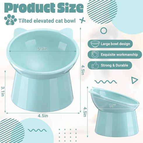 Zhehao 2 Pieces Plastic Raised Bowl Tilted 15 Degrees Elevated Cat Food and Water Bowls Set Anti Vomit Dog Kitten Food Dishes Pet for Cats and Sma...